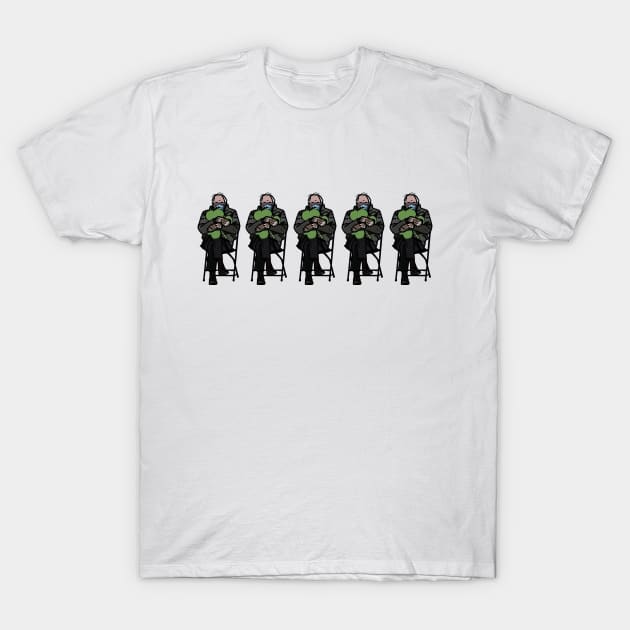 Five Bernie Sanders Mittens Holding Shamrocks for St Patricks Day T-Shirt by ellenhenryart